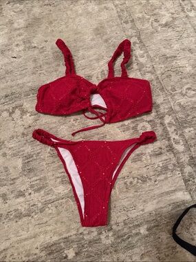 Red Crochet Bikini Set